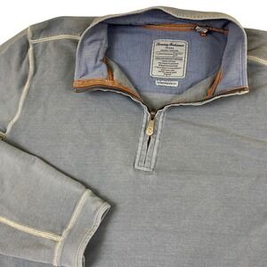 Tommy Bahama Pullover Mens XL Jeans Island Crafted 1/4 Zip Blue Sweatshirt
